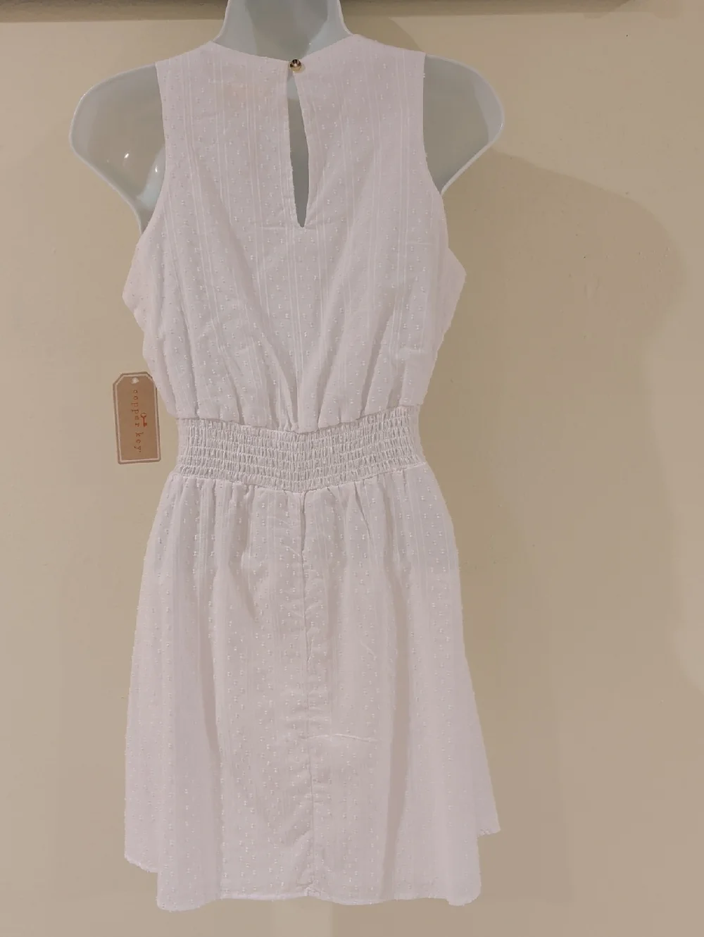 Copper Key White Sleeveless Mini Dress with Smocked Waist Size XS 100% Cotton - Picture 5 of 10